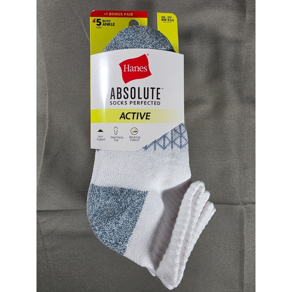 Hanes Boys 5 Pack Ankle Socks Size M Shoe‎ Size 9-2.5 White